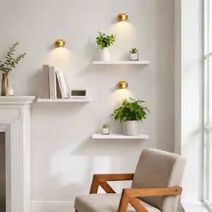 3 Pack Floating Shelves with LED Wall Lights, White Wall Mounted Display Shelves organizer for Living Room Decor, Bedroom Storage and Apartment Wall Organization, corner bookshelf