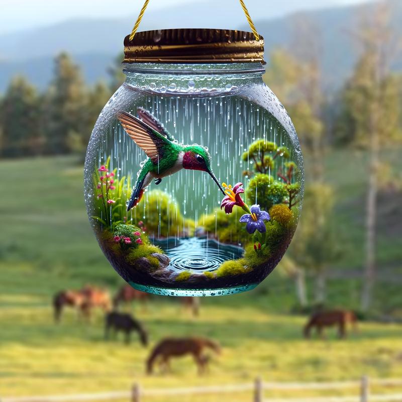 2D Colorful Hummingbird Mason Jar Suncatcher - Stained Glass Effect for Windows, Garden & Gifts
