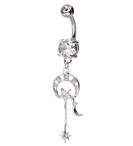 Celestial Dangle Clear CZ Stainless Steel Belly Button Ring
