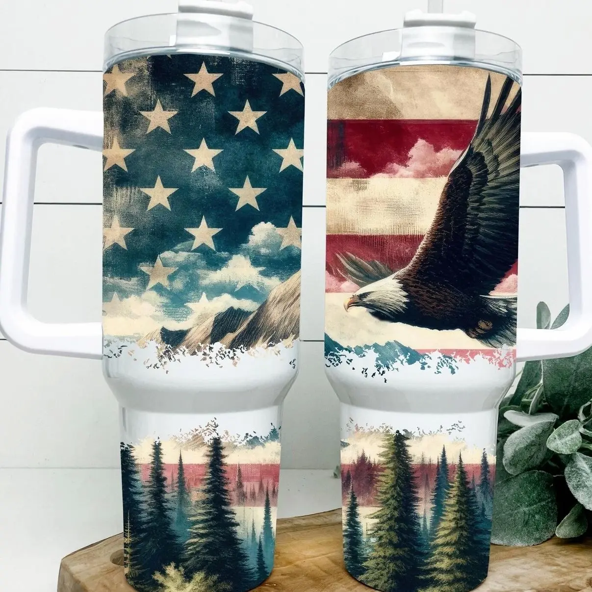 American Flag Eagle 40 oz Tumbler With Handle | Patriotic Eagle Cup | USA Travel Mug | Fourth of July Gift