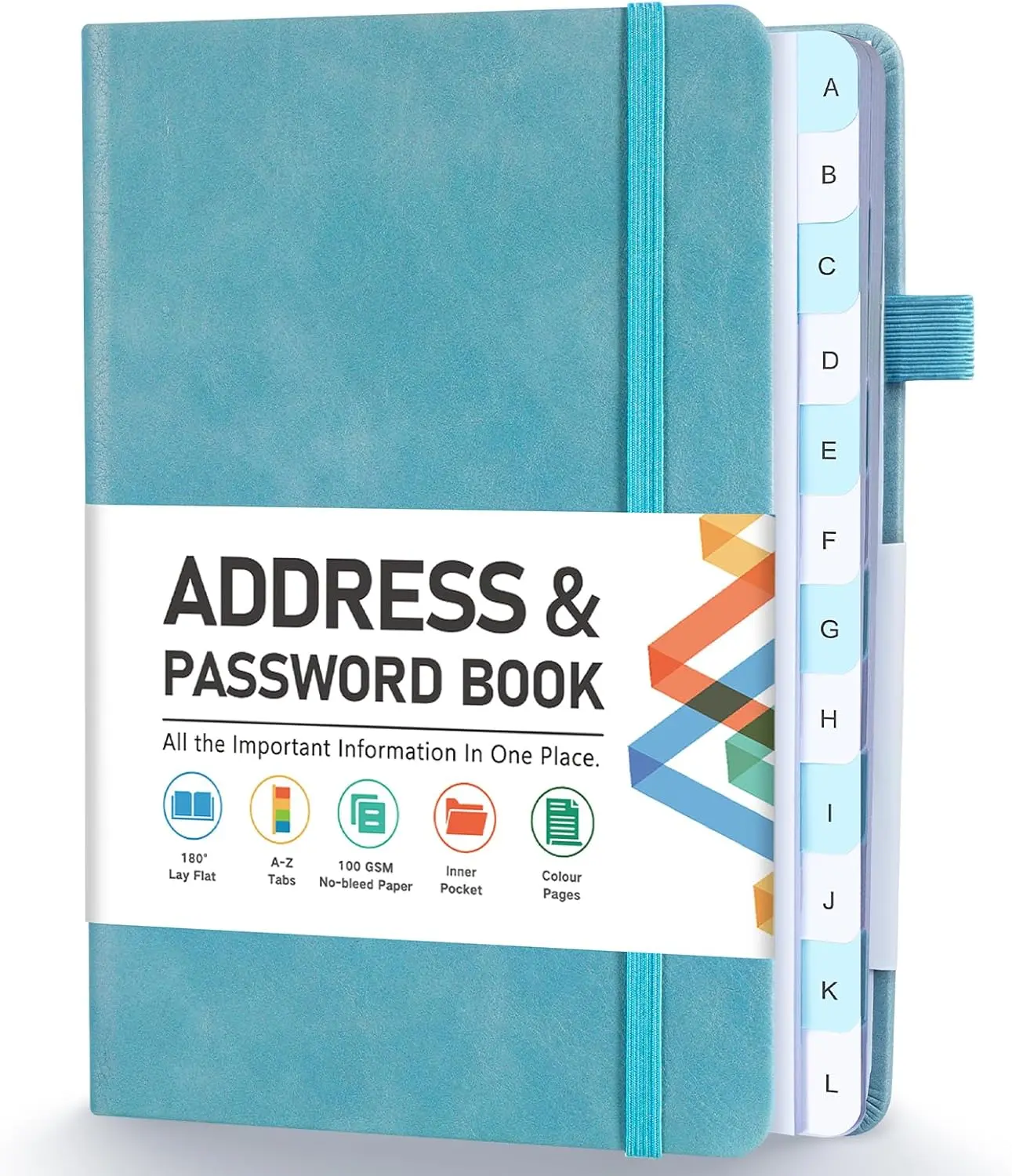 Address Book, Address and Password Keeper Book with Alphabetical Tabs, Hardcover Telephone Book Address Organizer Record with Pocket, Colored Pages, 5.3" x 7.7", Blue