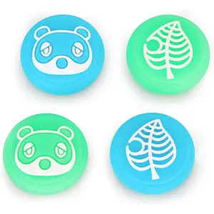 X-PCS16   Cute Thumb Grip Caps for Nintendo Switch/Lite/OLED Controller, for Animal Crossing Kawaii Leaf Joystick Analog Soft Silicone Button Stick Covers for NS Joy Cons (Leaf Raccoon)