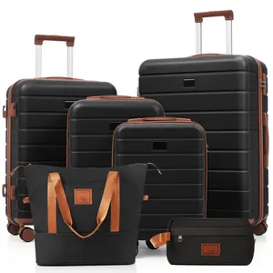 New Fashion Hard Shell Luggage Set 6 Piece TSA Lock Travel Suitcase Set 16 20 24 28 Inch with 360° Spinner Wheels Travel Bag and Toiletry Kit black