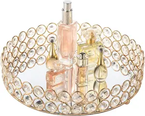 Perfume Tray Makeup  Vanity Organizer  Trinket Display Storage Mirrored Decorative Tray  Care Tray for Dresser  Deco Birthday (Round 10" inch) ()