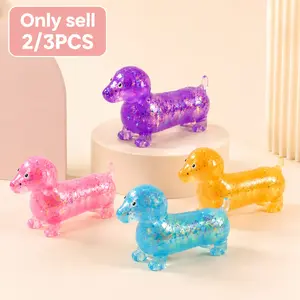 2/3pcs Dachshund Squishy, Squishy Fidgets, Glitter Weiner Dog Maltose Stress Relief Toy, Slow Rise Fidget for Anxiety Relief, Animal Decompression Toy, Soft Squeeze Desk Gadget for Home Office Travel