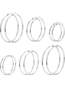 6 Pairs Silvery Classic Round Clip on Hoop Earrings for Women Men Versatile Non-Piercing Fake Round Hoop Earring Set Diverse Sizes for Daily Wear Earring Stacks