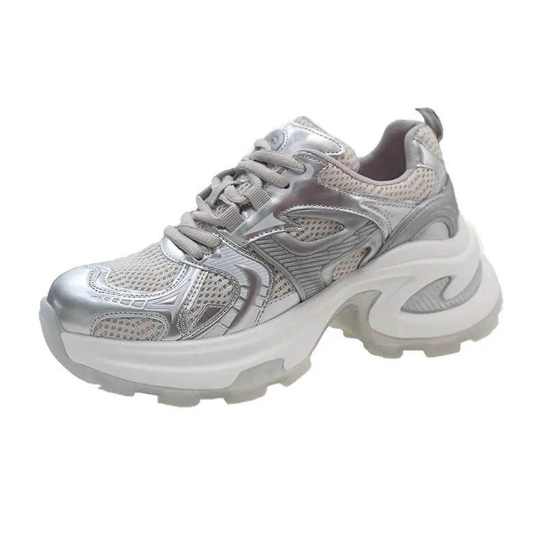 Trendy Holographic Dad Shoes Featuring Reflective Silver Finish & Cushioned Midsole – Ideal for Daily Wear & Night Out Vibes