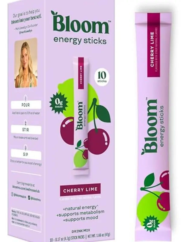 Bloom Nutrition Sugar Free Energy Drink Powder Packets Cherry Lime | Natural Caffeine, L-Theanine & B Vitamins | 10 Calorie On-the-Go Energy for Work, Gym & Travel