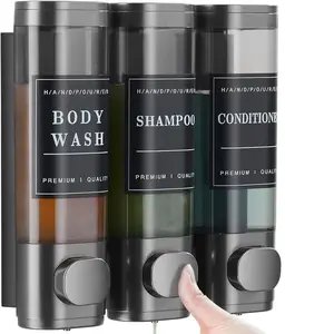 Zoronk Shampoo and Conditioner Dispenser,Shower Soap Dispenser Transparent 3 Chamber No Drill Wall-Mounted Shampoo Dispenser for Shower Luxury Wall Mounted Shower Dispenser for Bathroom Hotel Large Capacity,Dark Gray Home Goods Black