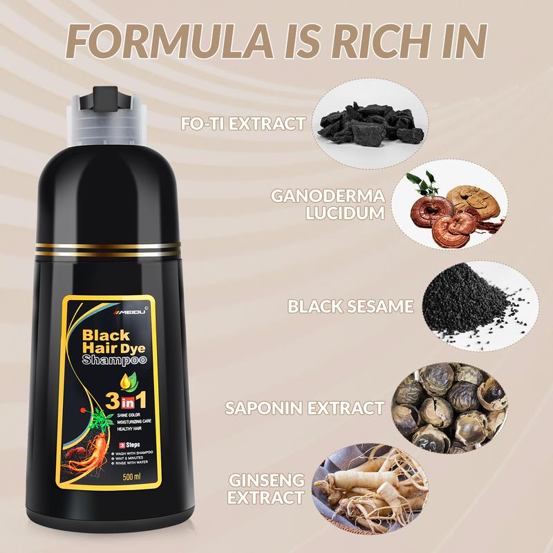 MEIDU 3 in 1 Hair Dye Shampoo - Can cover gray hairs,Herbal Ingredients,Contains Ginseng Extract,Natural Haircoloring, black hairdye