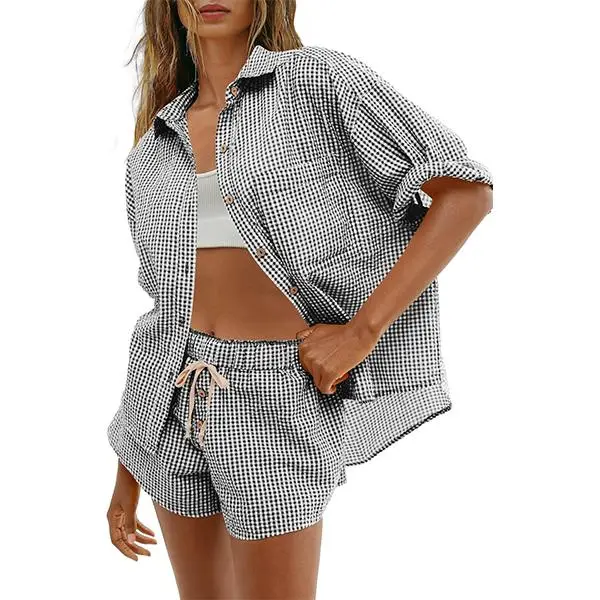 Women's Summer Striped Pajama Set 2 Piece Beach Vacation Outfits Short Sleeve Tops and Shorts Causal Tracksuit Casual Loungewear  Nightwear Dress Clothes Birthday Matching