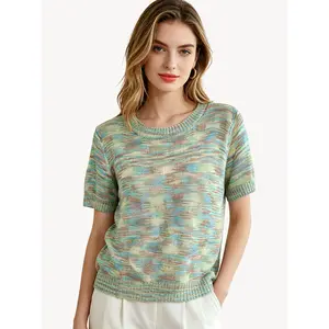 Chouyatou Women's Summer Tie-Dye Knit Short-Sleeve Casual Colorful T-Shirt