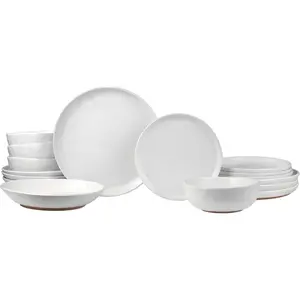 16- Boho Farmhouse Stoneware Dinnerware Set for 4, Semi-Matte White Plates and Bowls Sets with Rustic Speckled , Ceramic Dish Set, Modern Dishes, Microwave & Dishwasher Safe, Kaya