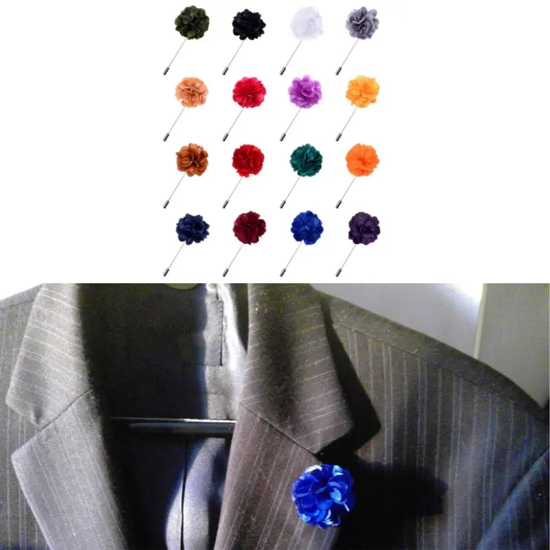 16PCS 16 Rich Colors Alloy Satin Flower Lapel Pins - Practical Boutonniere Set for Fathers, Business Events, Weddings, Prom, Boutonniere Pins, Daily, Soft Satin