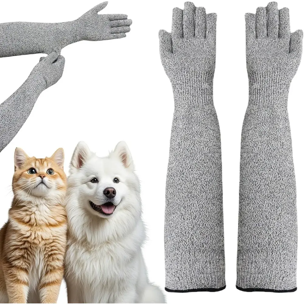 2pcs Polyester Bite-Proof Anti-Scratch Pet Handling Gloves with Arm Sleeves - Cat Owners' Arm Protection, Dog Training, Grooming