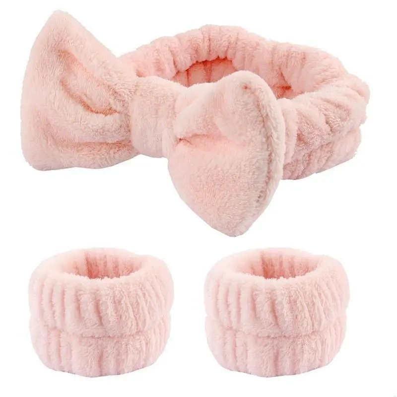 1 Set Face Wash Headband with Wristbands for Women, Fleeced Headband for Washing Face, Girls Make Up