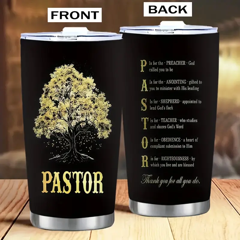 Pastor Appreciation Gift - "Thank You For All You Do" Religious Design - 20oz Stainless Steel Tumbler for Men