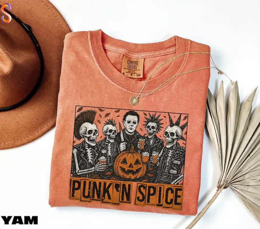 Comfort Colors Punk'n Spice Shirt, Pumpkin Spice Shirt, Halloween Funny Punk Rock Tee, Spooky Season Shirt