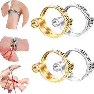 4PCS Knitting Crochet Loop Ring, Adjustable Crochet Loop Ring Hook Braided Knitting Ring Yarn Guide Finger Holder Knitting Craft Accessories Tools for Mother Grandma Presents(gold/silver-4pcs