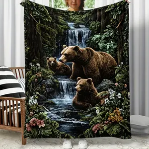 Cozy Black Bear Flannel Blanket - Soft, Warm, Lightweight for Sofa, Bed, Travel And Camping - Durable Digital Print Design.Christmas gift DreamyDwell Textiles