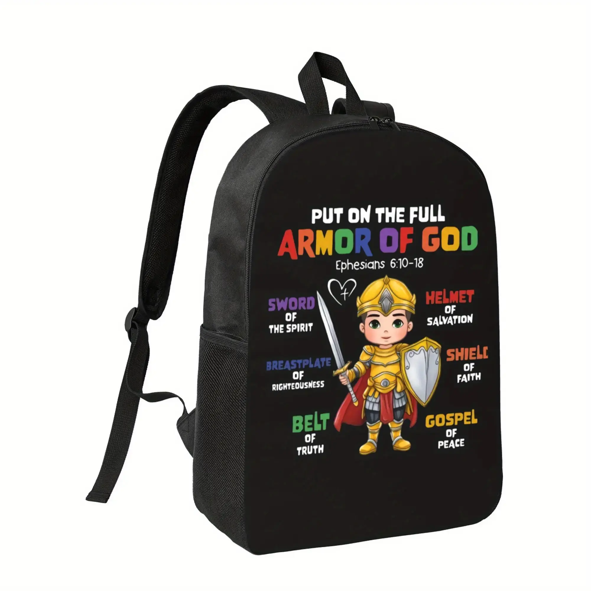 Best Trendy Boys' Lightweight Summer Backpack with Vibrant Armor of God Print - Durable Polyester, Adjustable Straps, Multiple Compartments for School & Travel, Backpack for School, Travel Gear, Stylish Backpack, Sturdy Construction Supplies