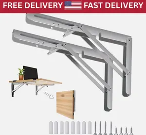 Folding Shelf Brackets - 2 Pcs Heavy Duty Stainless Steel Collapsible - 8-20Inch Adjustable Hooks
