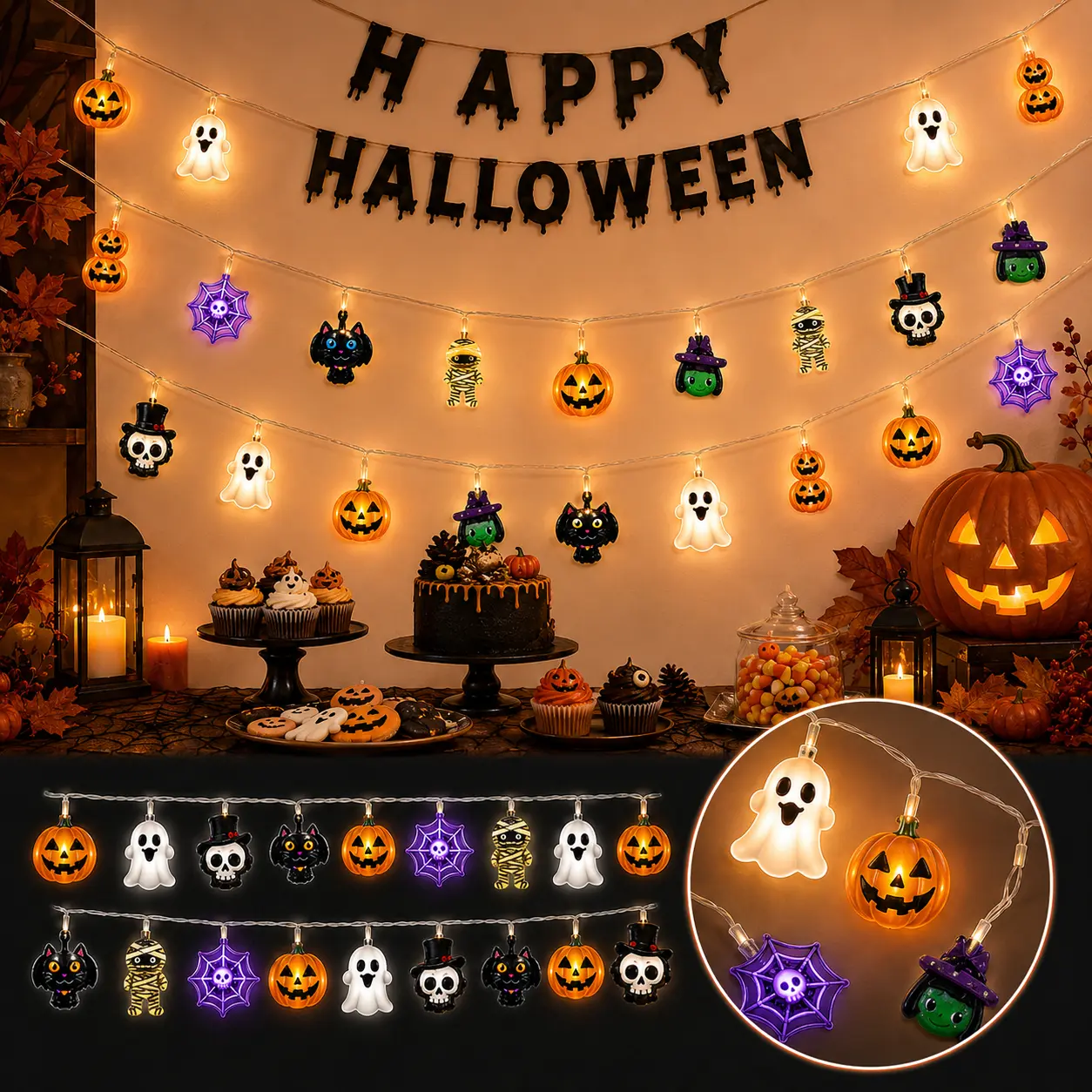 20-LED Halloween Eclectic-Style Pumpkin and Witch String Lights, LED Fairy Lights, Battery-Powered, Spooky Halloween Decor, Perfect for Bedrooms, Staircases, Homes, Mantels, Windows, Porches, and Day of the Dead Party Decorations