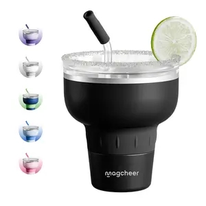 16 oz Cocktail Tumbler with Lid and Straw - Stainless Steel Insulated Margarita Tumbler - 320° Sippable Stemless Wine Cup for Party |Black Traditional