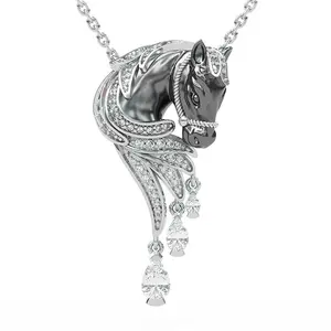 Jzora Elegant Horse Head Necklace 925 Sterling Silver with Cubic Zirconia Statement Pendant