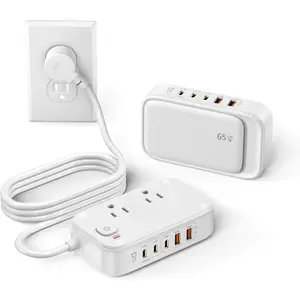 7-in-1 Power Strip with USB Ports, 85W PD USB C Extension Cord with 3 USB-C, 2 USB-A Ports and 2500W AC Outlet, Flat Plug Total 175W Essentials for /Office/College/Travel (White)