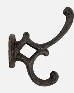 Rustic Double Wall Hook Scrolls Cast Iron Towel Coat Key Hanger Antique Style