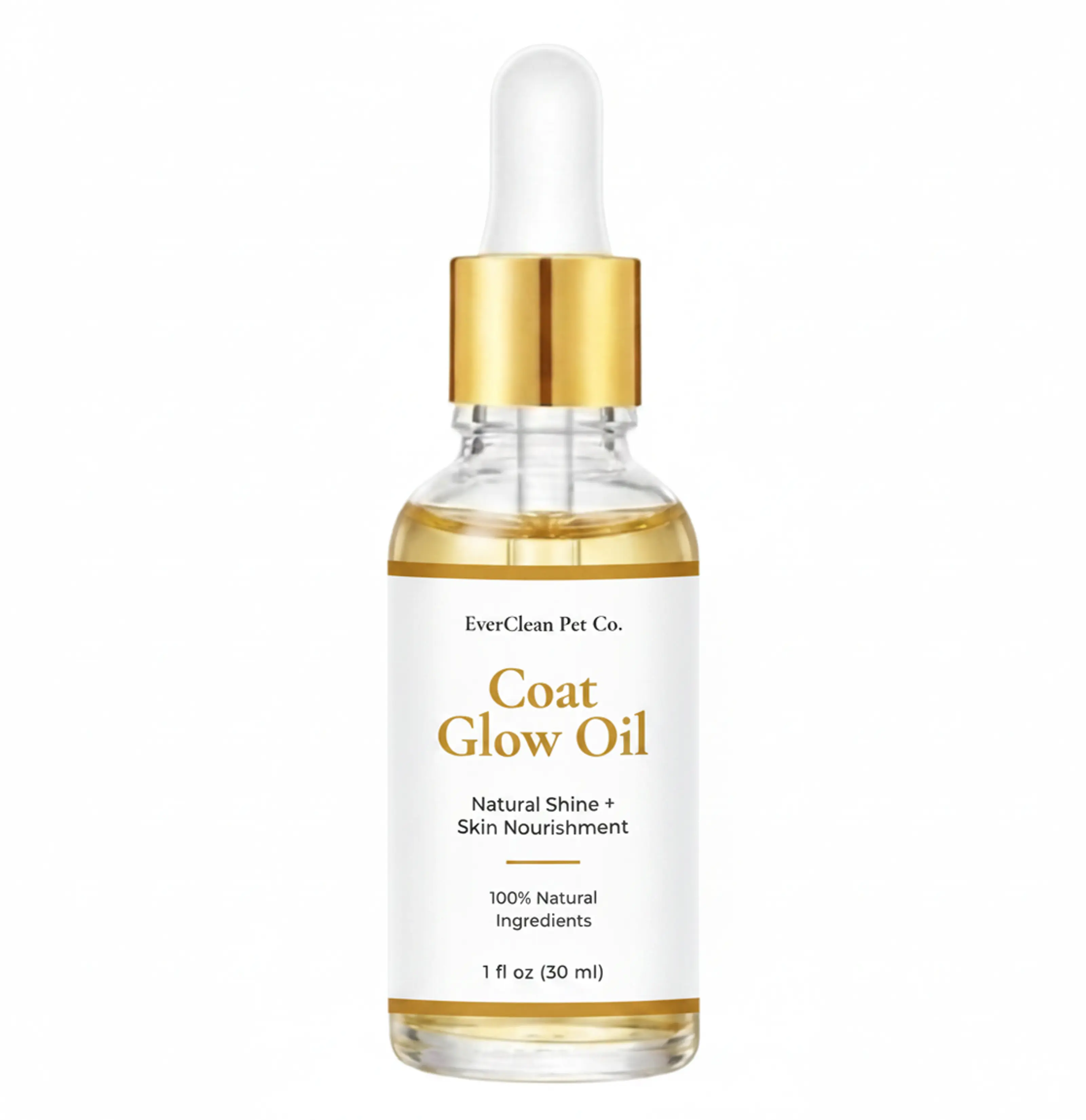 EverClean Pet Co. Coat Glow Oil for Dogs & Cats, 100% Natural Lightweight Formula, Dropper Bottle, Softens Fur, Skin Nourishment, Everyday Grooming, 1 fl oz (30 ml), Adds Natural-Looking Shine, Shine Boost
