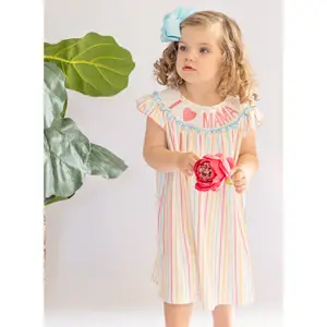 Striped "I Love Mama" Smocked Dress
