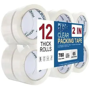 Packing Tape, 12 Rolls Heavy Duty Clear Packaging Tape for Shipping Packaging Moving Sealing, 2 inches Wide, 65 Yards Per Roll, Total 780 Yards