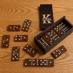 KIZIMA® Luxury Amber Domino Set, Handmade Double 6 Tabletop Board Game - Made in USA, Tabletop Board Games