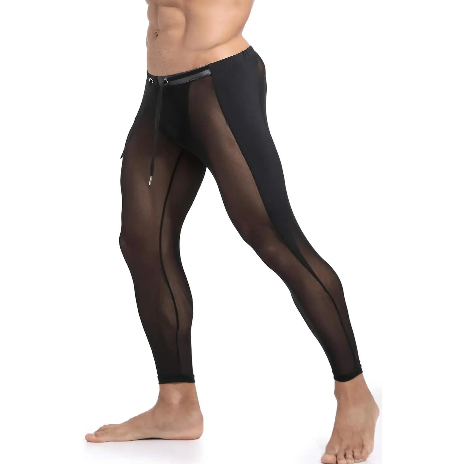Men's Mesh Yoga Pants See Through Compression Tights Workout Leggings