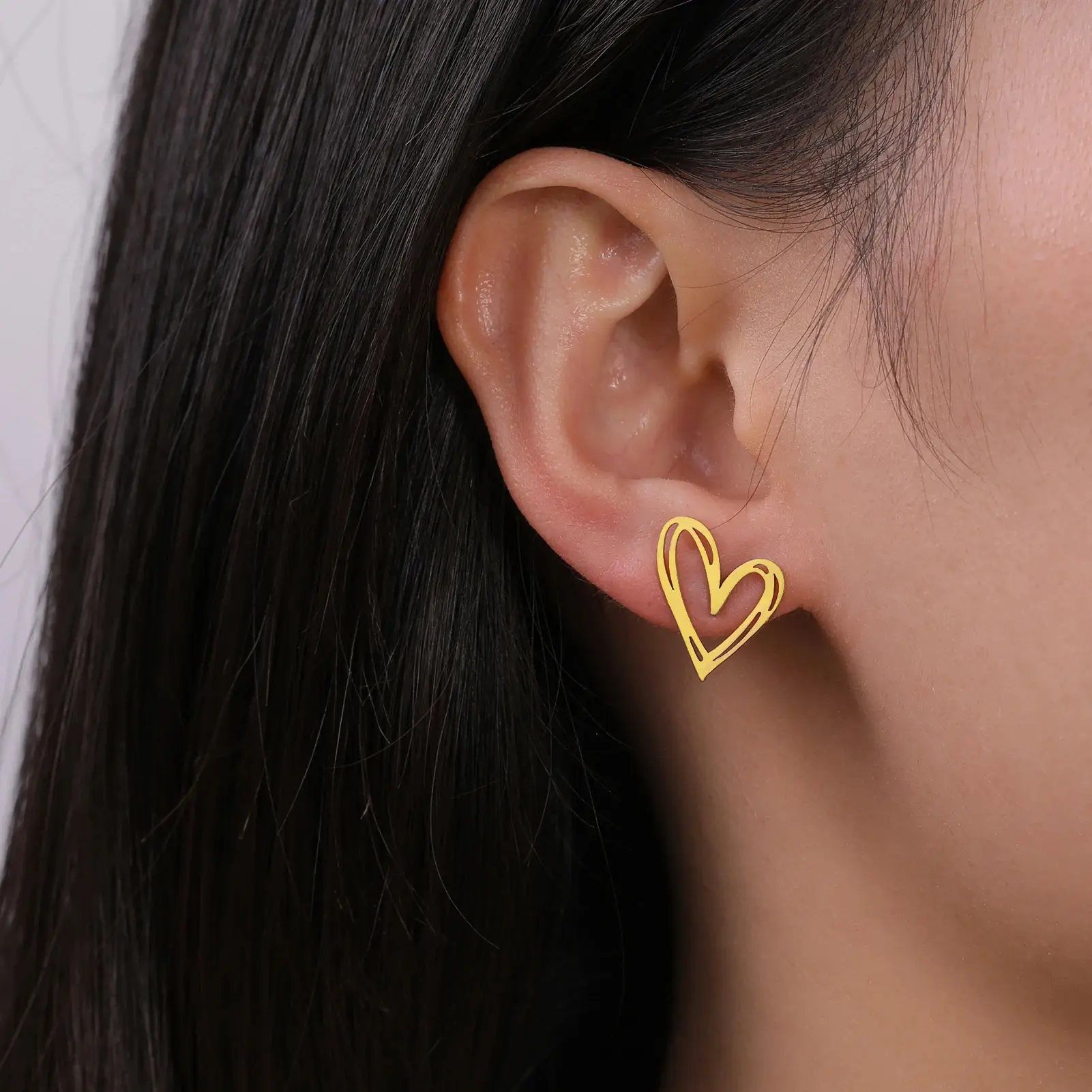 Lucktune Women's Stainless Steel Heart Cutout Stud Earrings, 2025 Trend Kpop Costume Jewelry for Pierced Ears