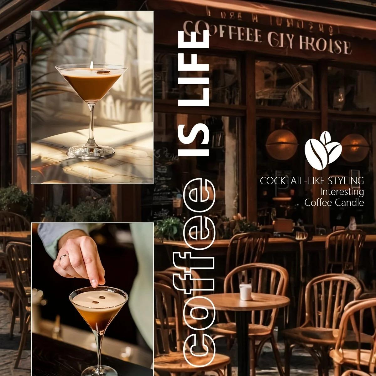 Coffee Martini Candle - Espresso & Martini Cocktail Scent with Coffee Bean Embellishments, Long-Lasting Soy Wax