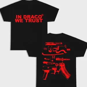 IN DRACO WE TRUST Double Side Black Shirt Menswear Top Casual Short Sleeve Crewneck Tshirt with Double-needle Hems & Seamless Collar for Durability BY