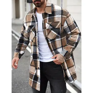 Men’s Retro Plaid Fleece Jacket – Oversized Loose Fit, Button-Front Winter Coat with Turn-Down Collar and Double Pockets; Warm Plaid Outerwear in Red/Black/White/Blue, Suitable for Layering or Wearing Alone in Autumn and Winter; Casual Elegant Style