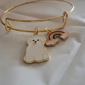 Gold Bangle Bracelet with Charms