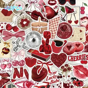 50 Cherry Color Cartoon Girl Stickers, Fun and Delicate Self-Adhesive Desk Graffiti Stickers, Phone Case, Notebook Decorations
