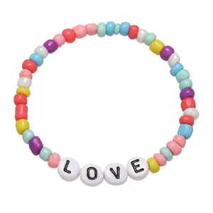 🌈Colorful Letter Bead Stretch Bracelet✨Custom LOVE Word Rainbow Mini Beaded Wrist Jewelry Cute Girls Kids Friendship Bracelet Gift