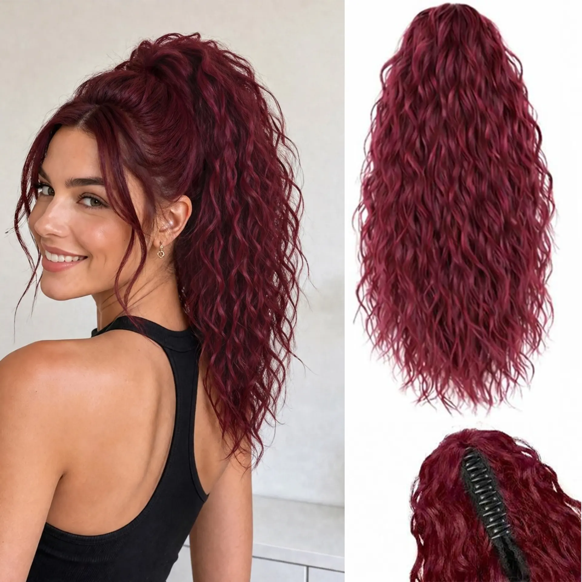 Ponytail Extension 18 Inch Claw Clip Ponytail Extension Wavy Curly Claw Clip in Ponytail Hair Extensions Natural Ponytail Synthetic Hairpiece for Women