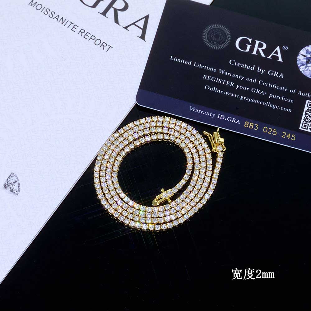 Moissanite Diamond Necklace 925 Sterling Silver Tennis Chain Luxury Hip Hop GRA Certified Men's and Women's Jewelry