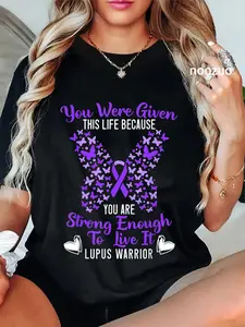 100% Cotton Lupus Warrior Lupus Awareness Butterfly Purple Ribbon SLE T-Shirt