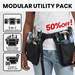 Modular 3-in-1 Tool Belt with Detachable Utility Pouches, Heavy Duty Work Waist Bag, Large Capacity Tool Organizer for Electricians, Carpenters, Construction, DIY, Adjustable Durable Work Apron Belt for Easy Access Tools and Gear