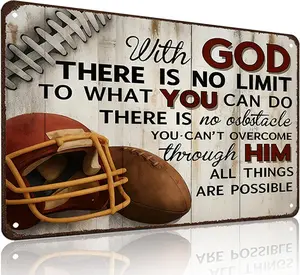 Football Gifts With God There's No Limit Quotes Inspirational Tin Sign for Boys Room Man Cave Bedroom Living Room Decor 8 x 12 Inches