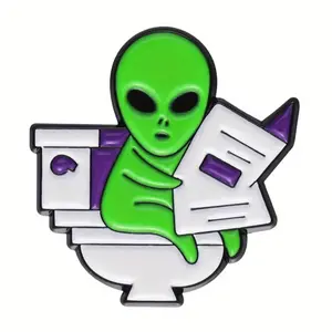 Funny alien on the toilet enamel pin