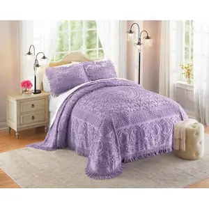 Emily Floral Chenille Bedspread Soft Cotton Comforter Full Size Lavender Quilt Luxury Hotel Bedding